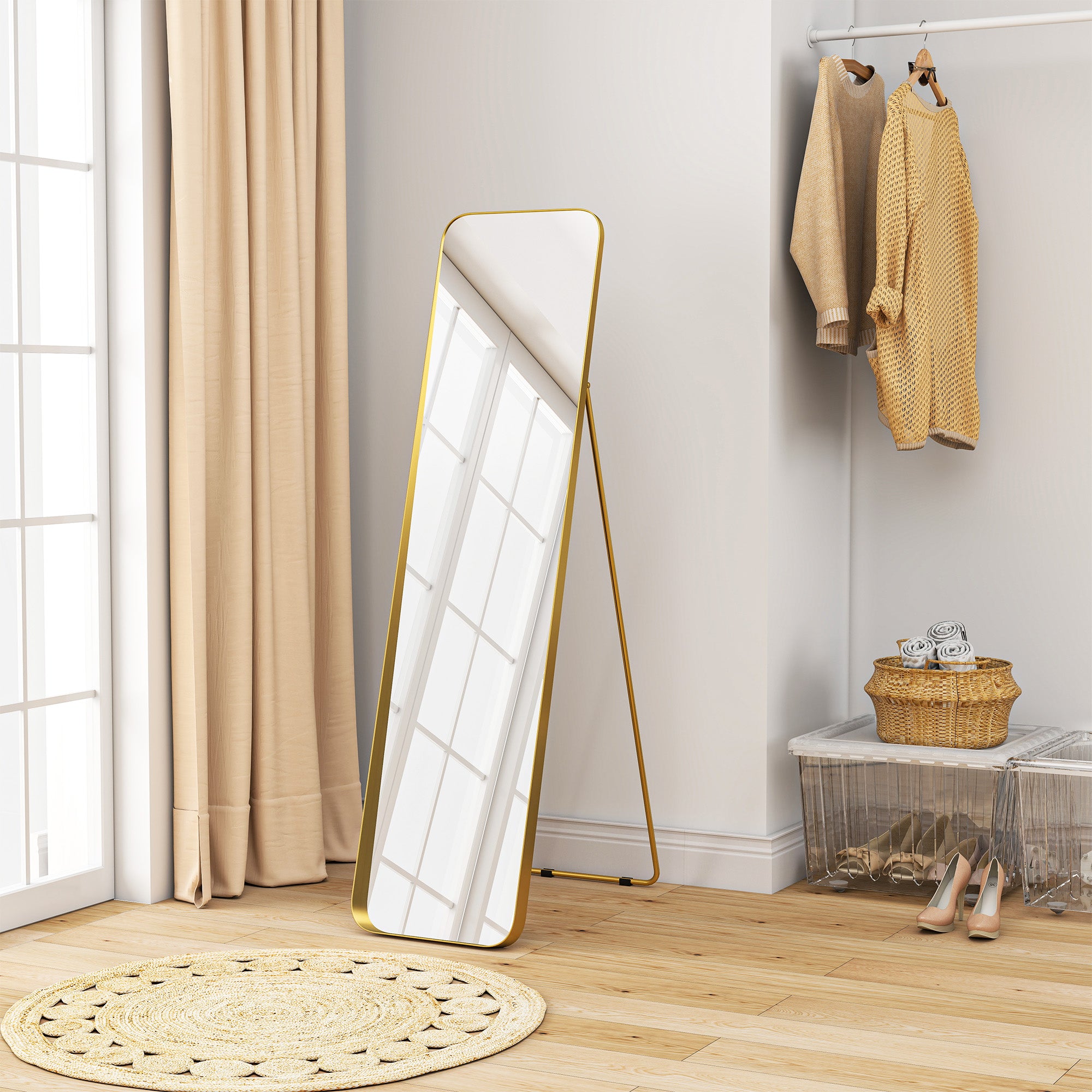 HOMCOM 40 x 160 cm Rectangular Full Length Mirror - Gold Tone